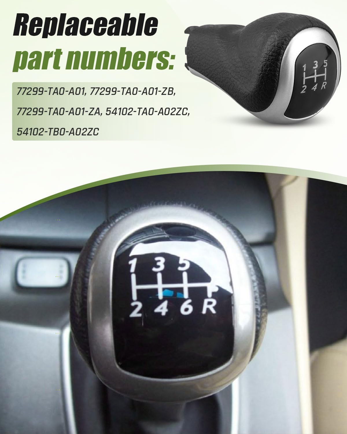 5 Speed Gear Shift Knob with Console Shift Boot Fit for Honda Accord 2008 2009 2010 2011 2012, Manual Gear Shift Knob Cover Replacement 77299-TA0-A01 77299-TA0-A01-ZB 77299-TA0-A01-ZA, ABS Leather
