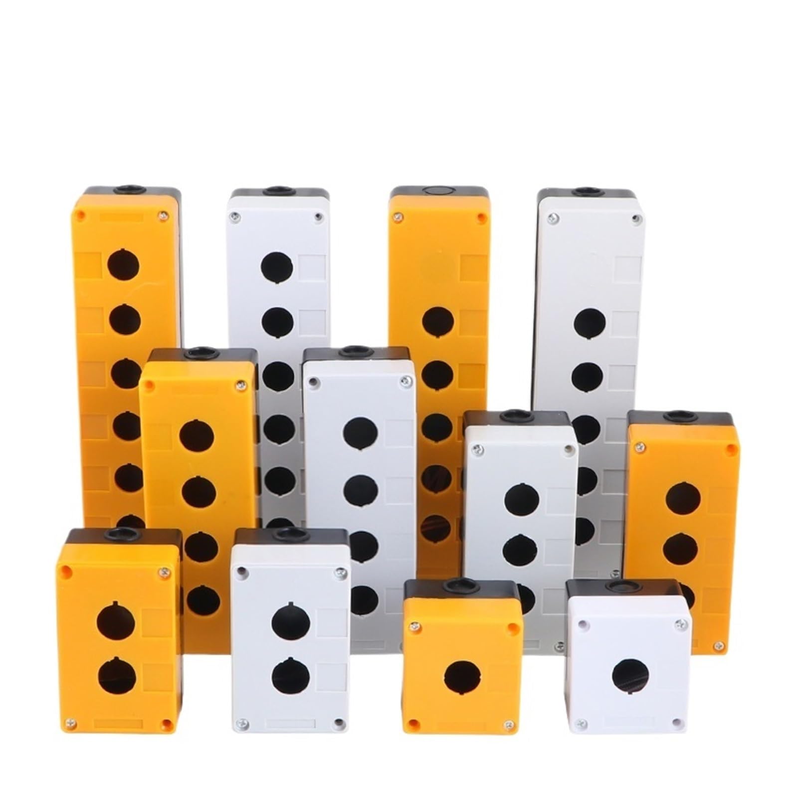 Boîtier de commande à boutons-poussoirs Boîtier de commande étanche à bouton-poussoir de 22 mm, jaune/gris, 1/2/3/4/5/6 trous, indicateur industriel(Yellow,5 Hole)