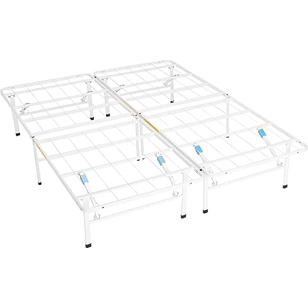 Amazon Basics Foldable Metal Platform Bed Frame with Tool Free Setup, 14 Inches High, Queen, White