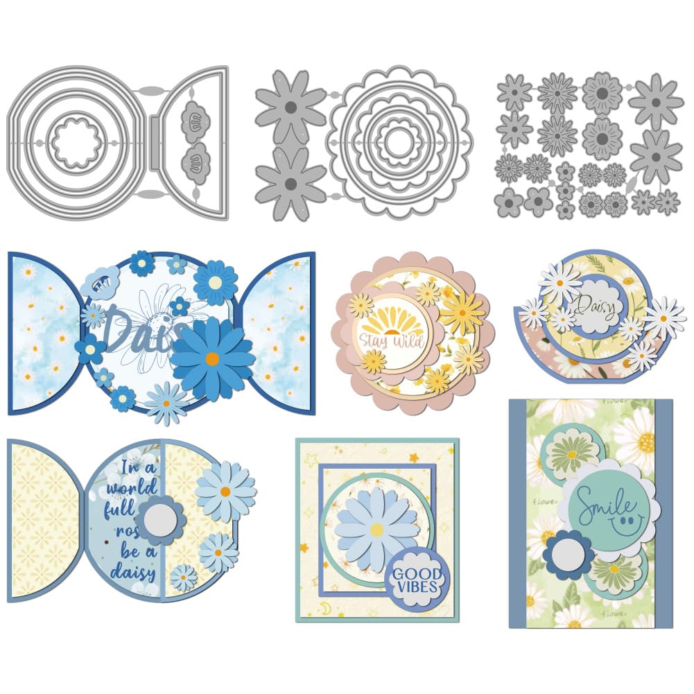 MAYJOYDIY 3 Pcs Wreath Metal Die Cuts Round Lace Flower Border Cutting Dies Flowers Frame Embossing Template DIY Scrapbooking Artist Cutting Stencils for Card Making Album Gift Decoration