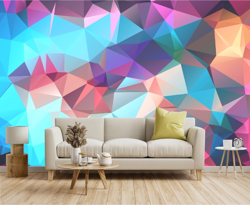 Blue Geometry Wallpapers Wall Murals, Modern Art 3D Print Peel and Stick Self-Adhesive Home Wall Decal for Boys Girls Bedroom Office Living Room Poster Sticker 138''Wx96''H