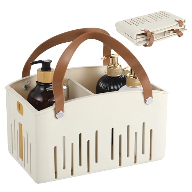 Vestamore Shower Caddy With Handle Plastic Bath Tote 11X7In Cream
