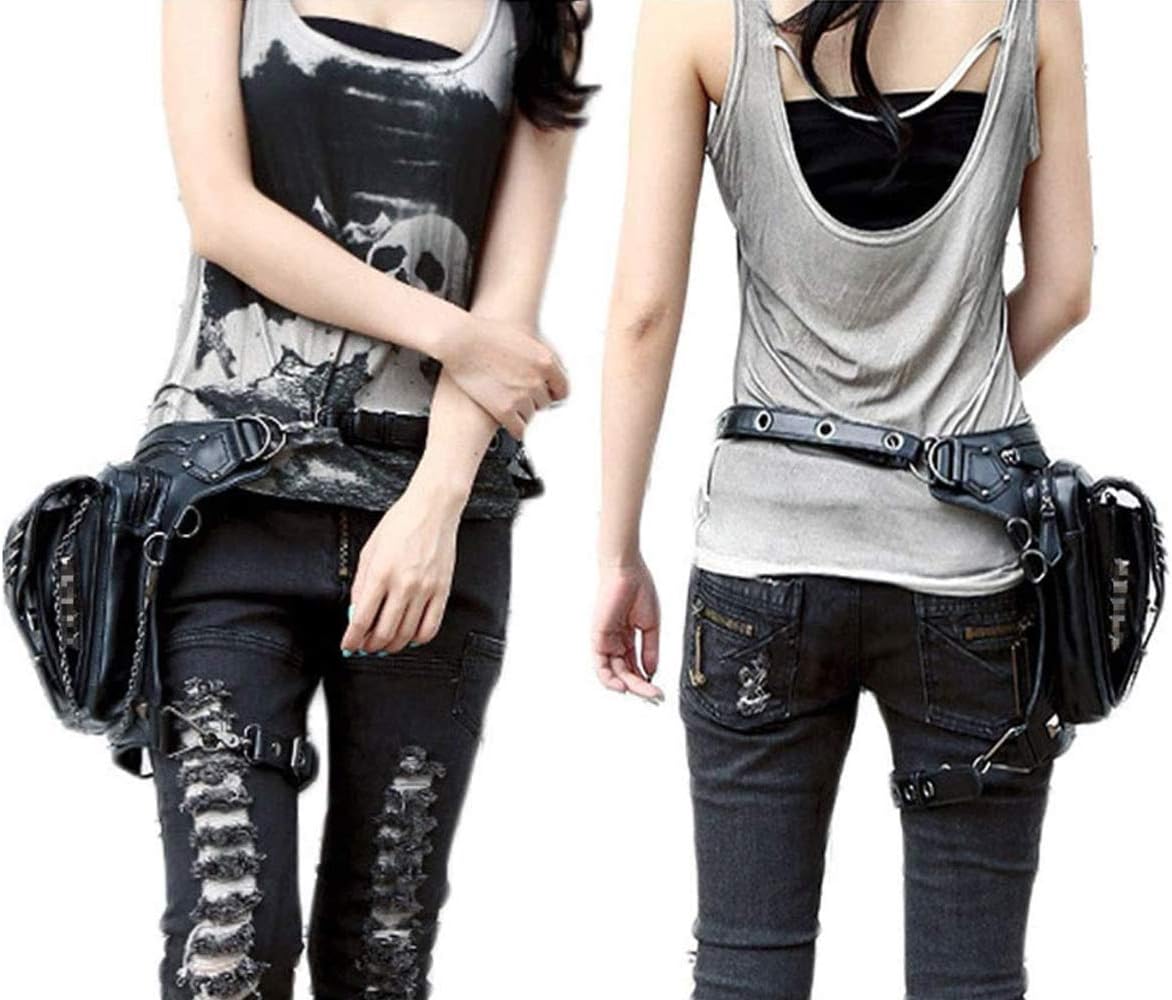 Gothic Waist Bag Punk Tactical Drop Leg Bag Outdoor Bike Motorcycle Cycling Hiking Fanny Pack Hip/Thigh Pouch Shoulder Bag Black (Black Ring)