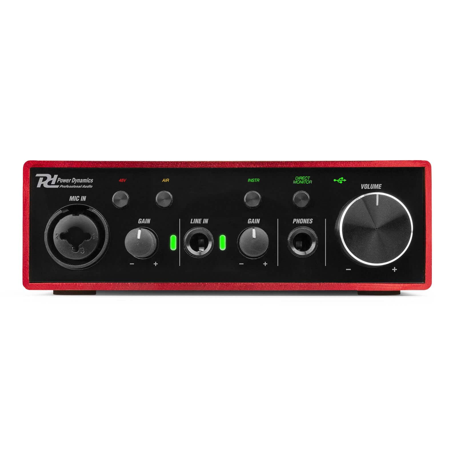 Power Dynamics PDX11 - Interfaccia audio USB - Alimentazione phantom 48 V, cavo USB-C incluso, 2 ingressi Micros/strumenti, 1 uscita cuffie, ideale per musicisti, compositori e Home Studio