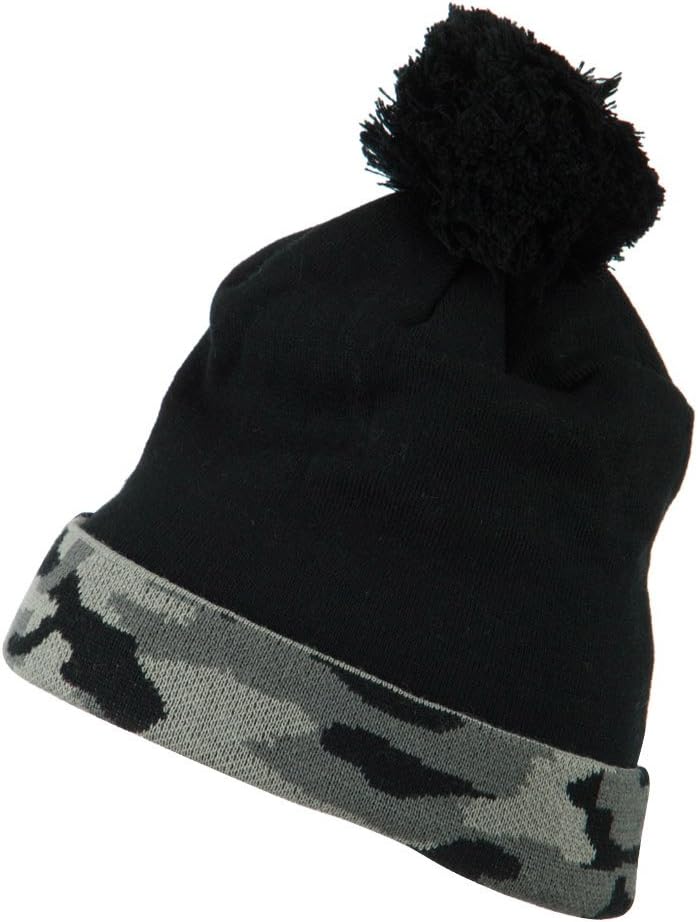 Camouflage Cuff Pom Beanie - Grey