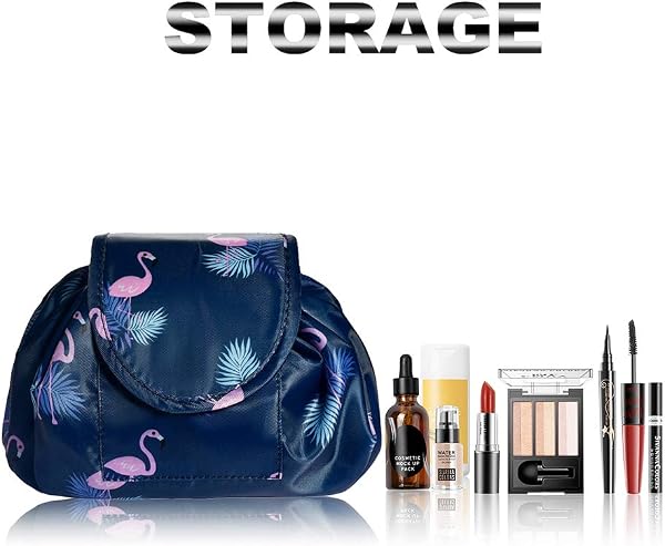 The Vavabox Lazy Drawstring Makeup Bag laid flat to showcase its organised interior.