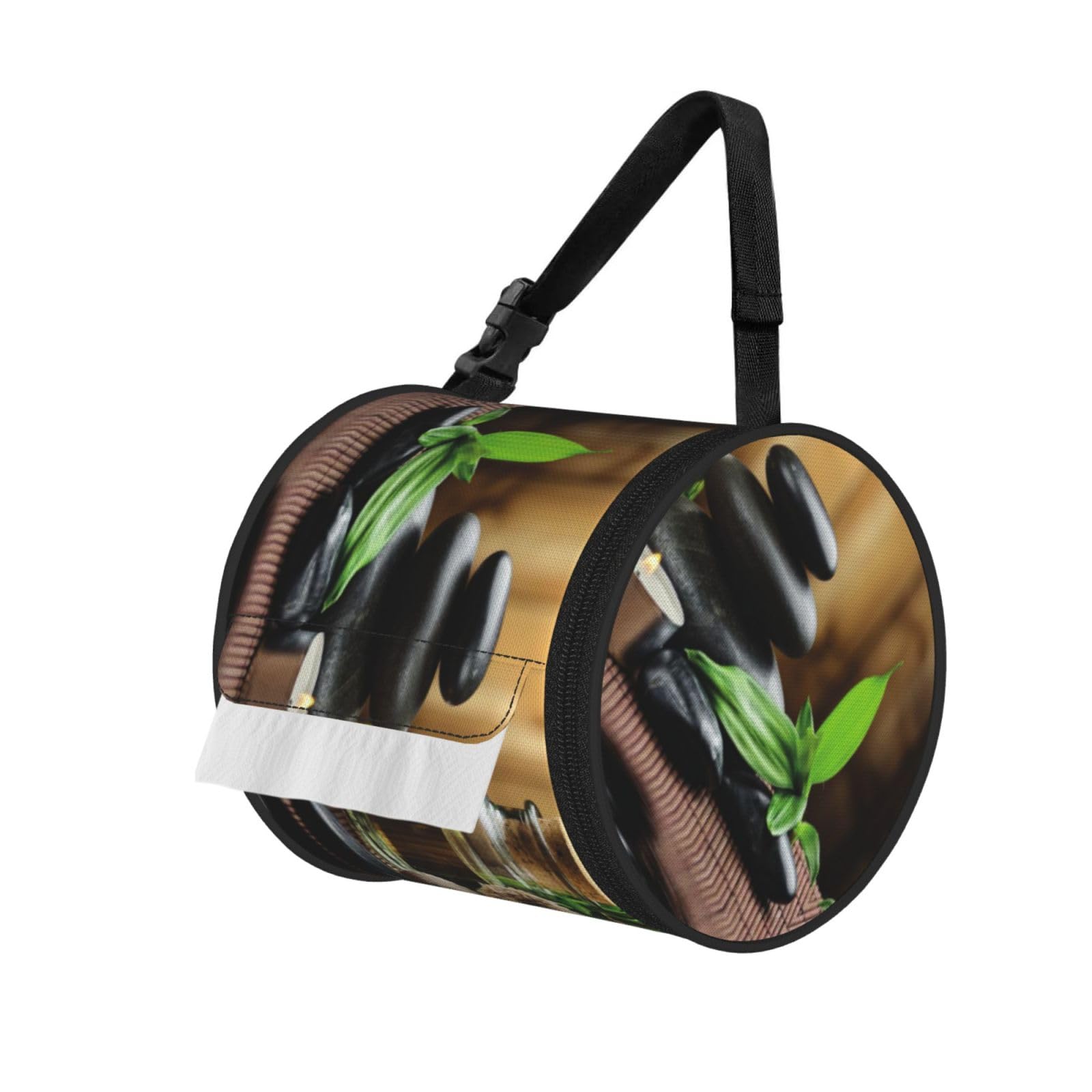 Stones And Spa Oil On The Wood Near A Pond Print Hanging Toilet Paper Holder Camping Paper Towel Holder Portable Car Roll Paper Storage Bag With Adjustable Strap Suitable For Bathroom,Kitchen