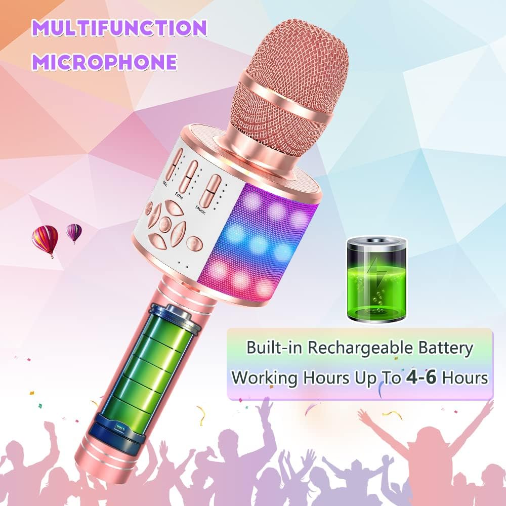 Ankuka Microfono Karaoke Bluetooth Wireless Microfono Bambini Regalo per Bambini 3-12 Anni Microfono Giocattolo Cambia Voce, Compatibile con Android, iOS, PC Oro Rosa Nuovo