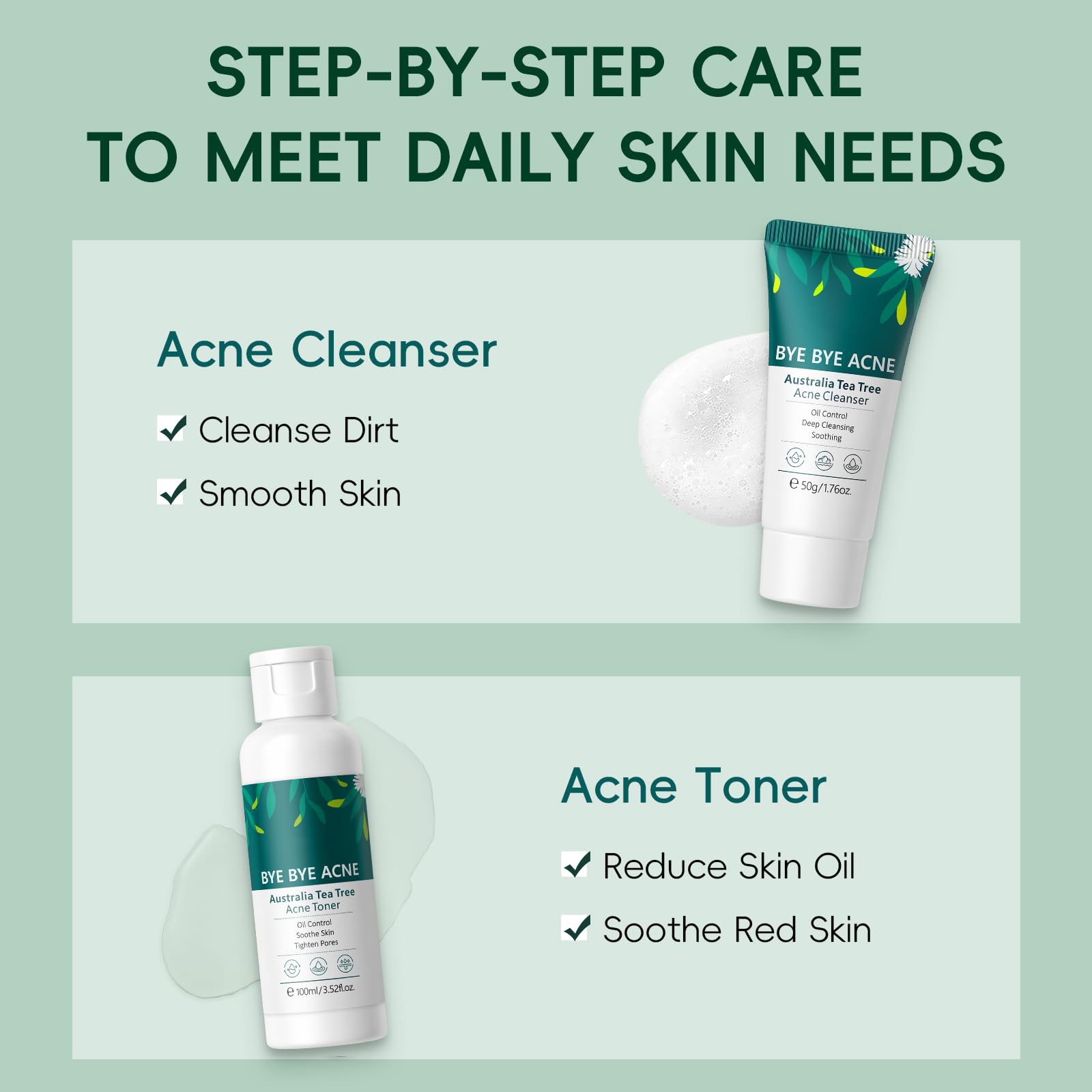 Zestaw do pielęgnacji skóry Skincare Routine Anti Trądzik, Drzewo herbaciane Zestaw do pielęgnacji skóry | 5 sztuk Rutyna Podróżna do twarzy, przeciw niedoskonałościom, oczyszczająca i kojąca, do skóry trądzikowej i trendu tłustego