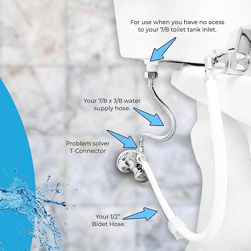 Miniatura 5 de GenieBidet Conector de tubo en T de 38 x 38 x 12 pulgadas para bidé  Conéctate a suministro de agua de 38 en lugar de una entrada del tanque de
