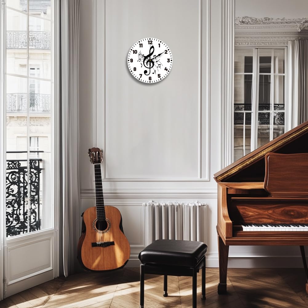CHGCRAFT Reloj de Pared Redondo Decorativo de 12 Pulgada con Notas Musicales, Silencioso, Funciona con Pilas Y Sin Tictac., Nota Musical