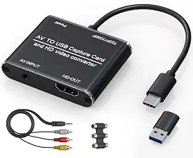 Conversor VHS para digital – com função de adaptador RCA para HDMI, dispositivo de captura de vídeo USB, suporta visualização ao vivo HDMI e saída HD, converte VHS, VCR, DVD, PS2 ou Wii para cartão de