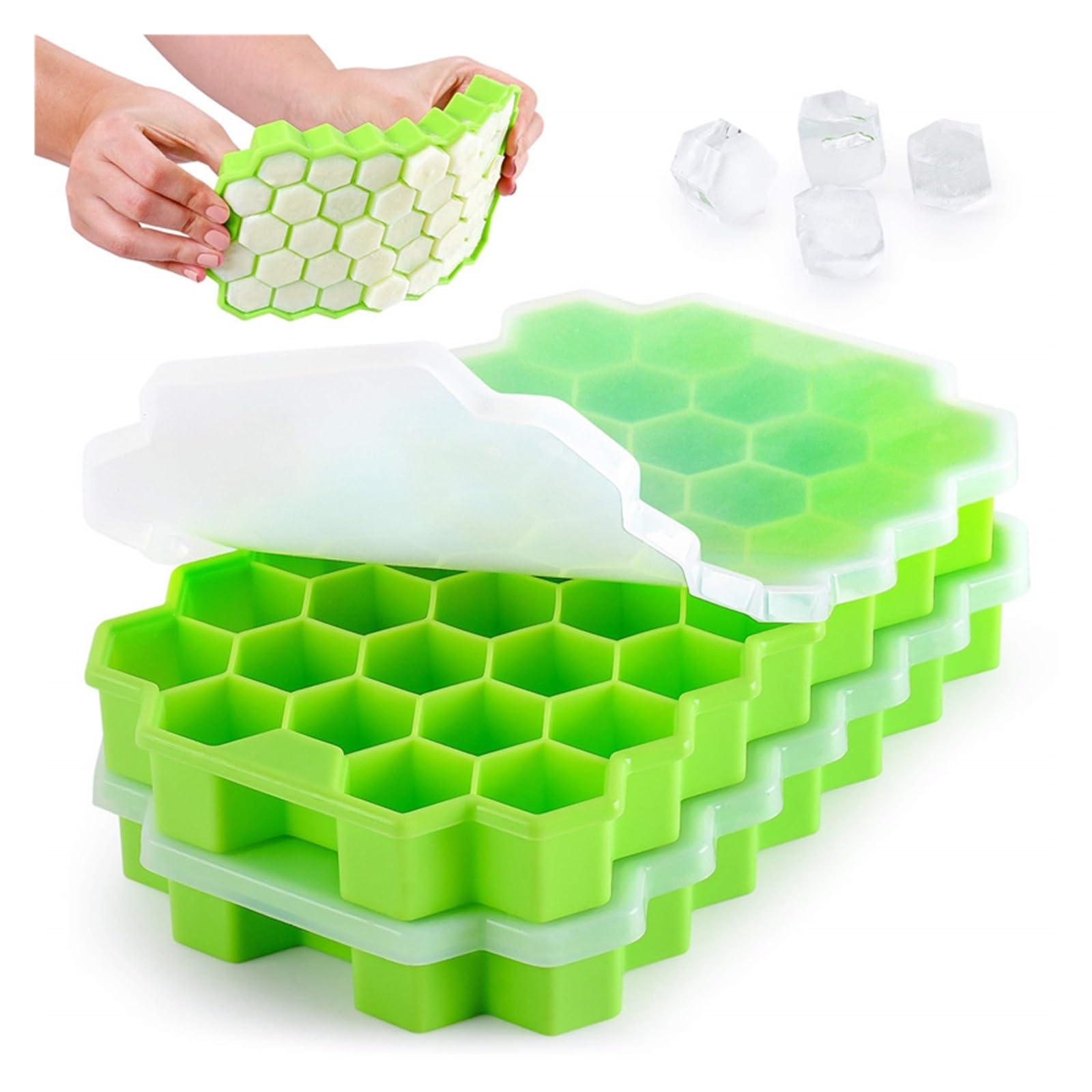 Vassoio per cubetti di Ghiaccio Vassoio a Nido d'Ape Riutilizzabile Stampo in Silicone Fabbricatore di Ghiaccio con Coperchio Rimovibile per Un Facile Rilascio (Color : with cover-06)