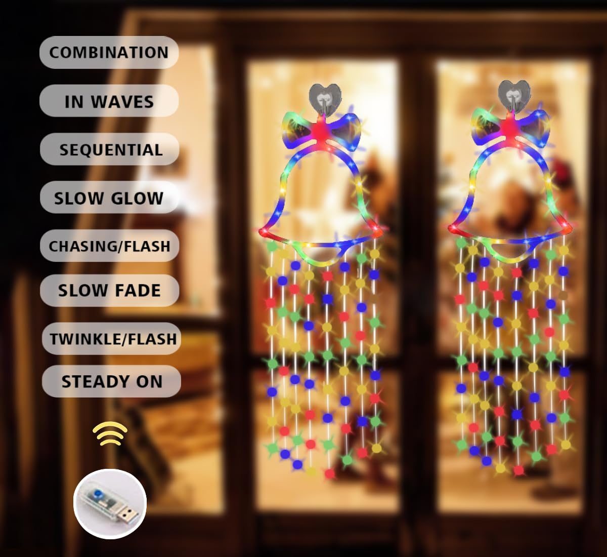 2pcs Christmas Window Lights Indoor,Christmas Tree Decorations Light, Multi-Coloured Curtain Light 100 LED Lighting Beads - Image 3