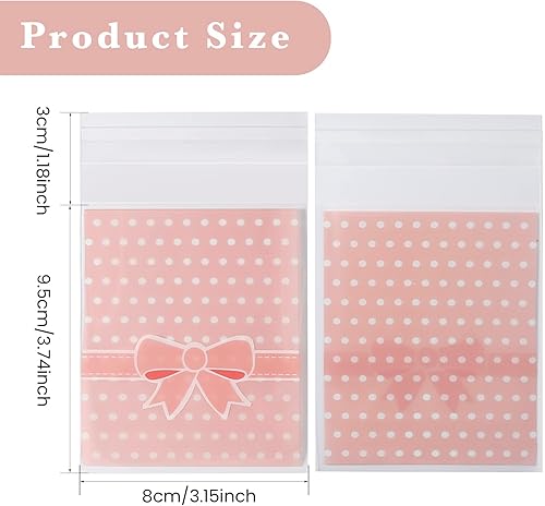 Miniatura 2 de NUOMI 200 bolsas autoadhesivas de color rosa para galletas, bolsas de celofán resellables para regalo, bolsas de polietileno de 3.9 x 3.1 pulgadas,
