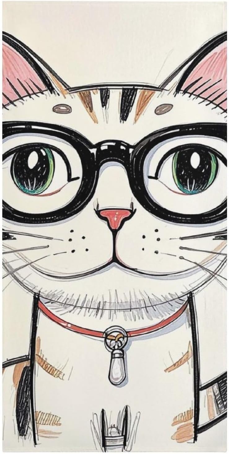 Hipster Cat Oversized Beach Towel Set 31x 61 in image 3