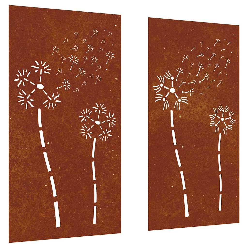 vidaXL Décorations murales de jardin 2pcs 105x55 cm design de fleur, décoration murale extérieure, art mural de jardin, décoration murale en métal
