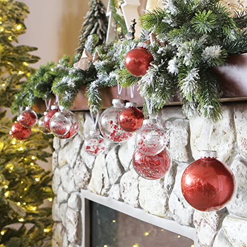 Sea Team Shatterproof Clear Plastic Christmas Ball Ornaments Decorative Xmas Balls Baubles Set With Stuffed Delicate Decorations (70Mm/2.76 Inch 24-Pack, Red) #TOP3