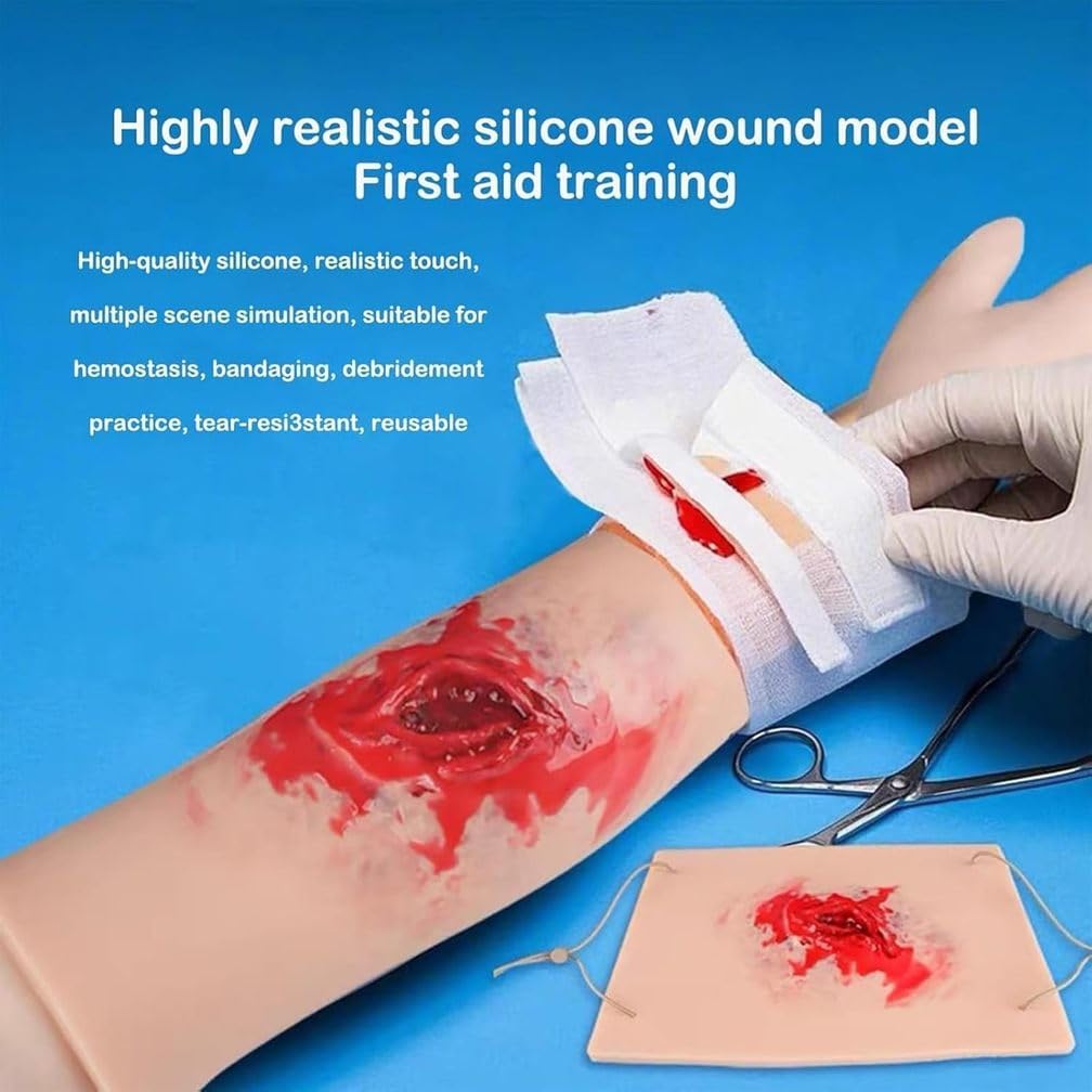 Wound Packing Trainer Kit Wearable Simulated Wound Skin Model, Reusable Trauma Wound Simulation Module, for Medical Courses, Hemostasis First Aid Practice