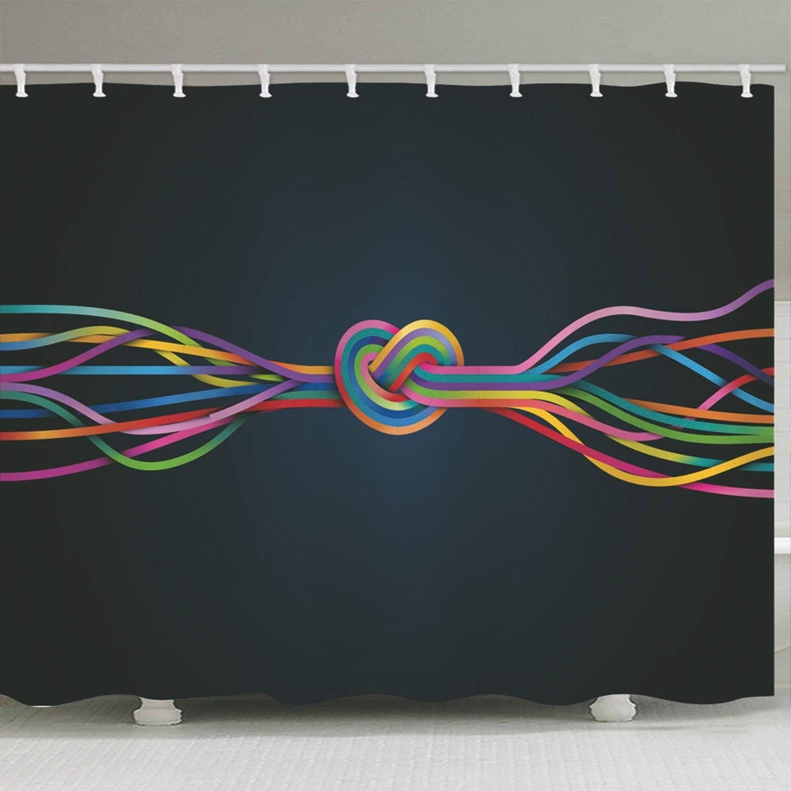Tende da Bagno Nero Impermeabile & Lavabile Tenda Bagno Doccia Poliestere con Ganci Tenda Doccia Linee Colorate, 165x200cm