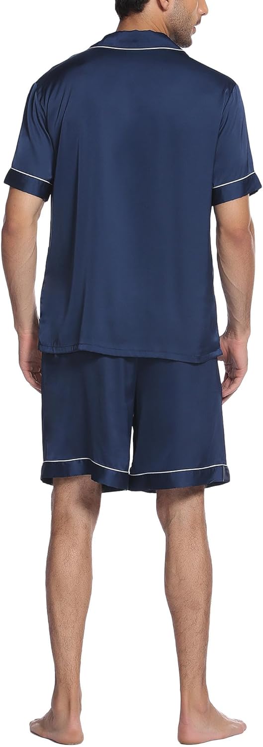 Ekouaer Silk Satin Matching Pajamas Sets Couple Button Down Nightwear Women & Men Short Sleeve Sleepwear 2 Pieces Loungewear - Image 3