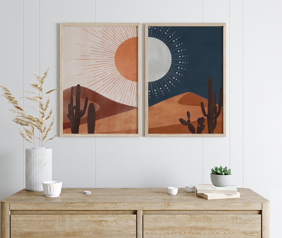 Affiches soleil et lune pour salon bohème avec cactus 40x60 - 8