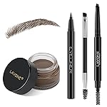LAVONE Eyebrow Stamp Pencil Kit - Brow Stamp Trio with Waterproof Eyebrow Pencil, Eyeliner, Pomade, Dual-ended Brush - Soft Coffee