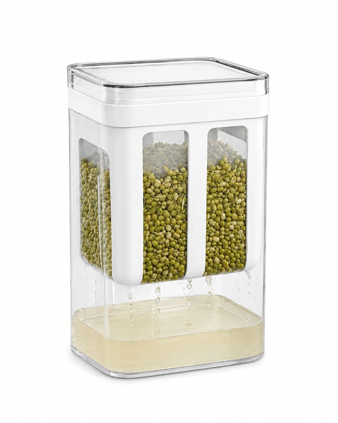 Bean Sprout Maker Kit, Clear Plastic Sprouting Container with Lid | Built-in Drainage Tray, Mesh Inner Basket, Transparent Body, Kitchen Sprouter, Reusable Design-image-33