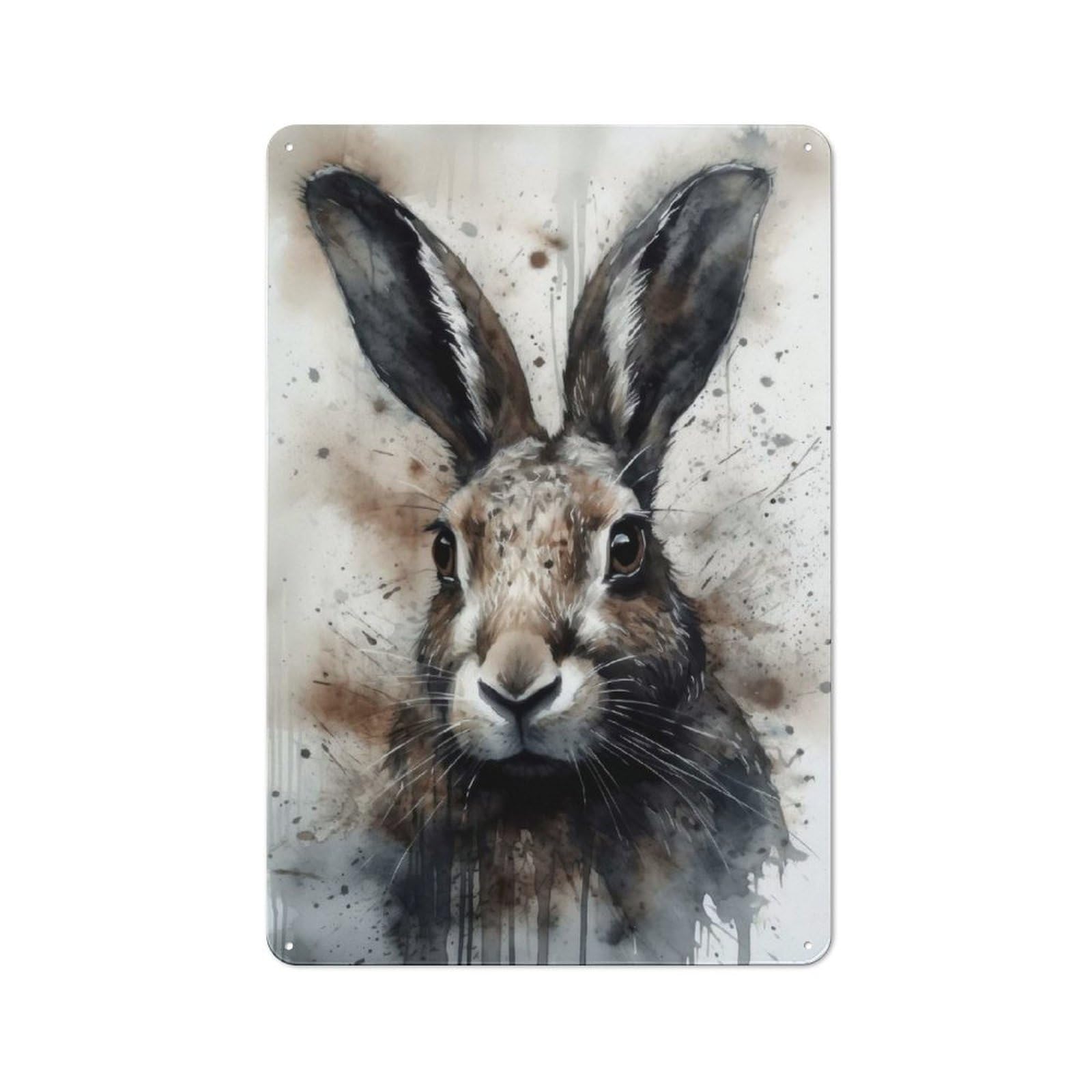 Junmoney Rabbit Beauty Inked Bunny Classic Metal Sign 30X20cm Featuring Bar Wall Plaque For Diner, Restaurant, Shed Or Kitchen