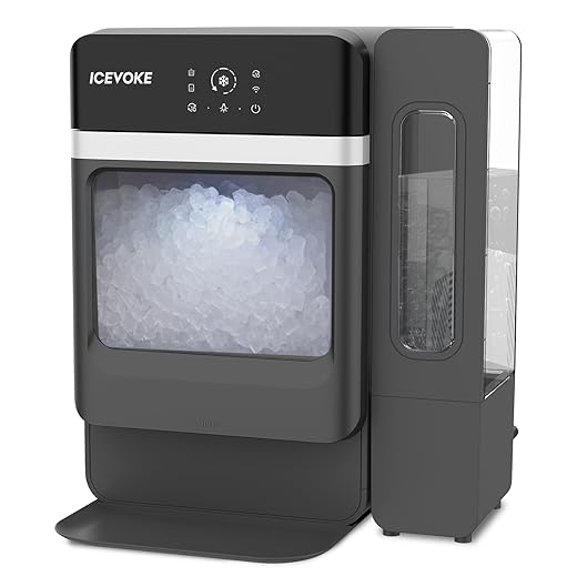 Nugget Ice Maker Countertop with Water Tank, Ready in 10 Mins, 45lbs Per Day, Auto-Cleaning, Chewable Ice Maker with Basket and Scoop, for Home/Party/RV/Camping (Black)