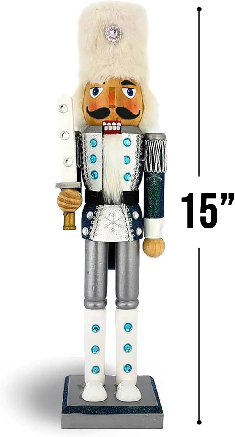 Nutcracker Ballet Gifts, Soldier Nutcracker Christmas Ornaments, Wooden Figure Decoration with Traditional White Uniform for Holiday Home Decor, Ideal Xmas Ornament, Large, 15 Inch
