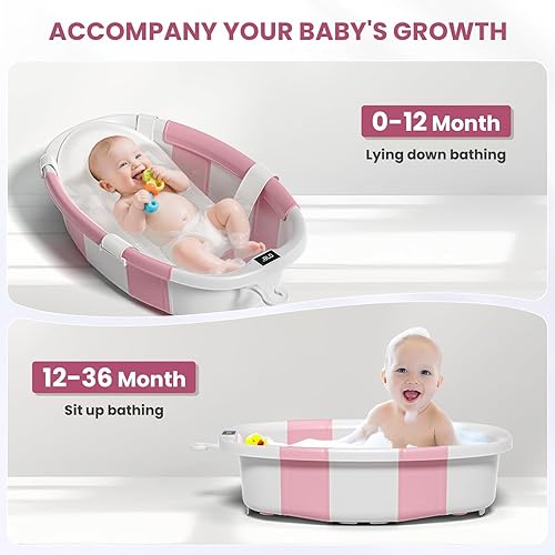 Miniatura 3 de Collapsible Baby Bathtub, Baby Tubs for Newborns with Soft Cushion & Thermometer & Toy Organizer Mesh Bag, Infant Bathtub to Toddler 0-36 Months,