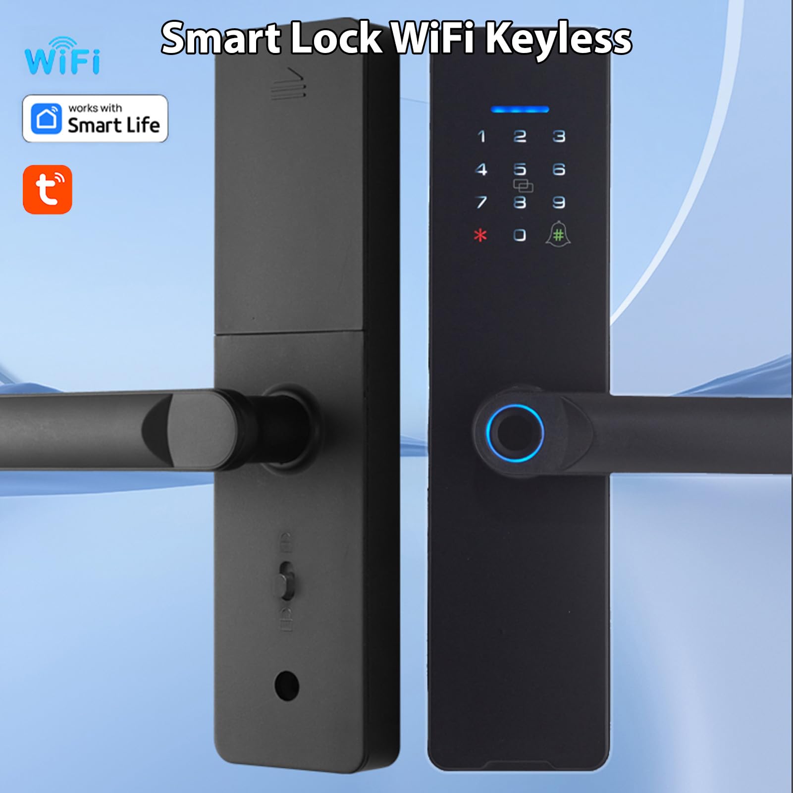 Swokely Smart Lock WiFi Keyless Entry Door Lock Ty Application/Empreinte Digitale/Mot de Passe/Carte/clé Mécanique Méthodes de Déverrouillage de la Porte Lock Porte pour
