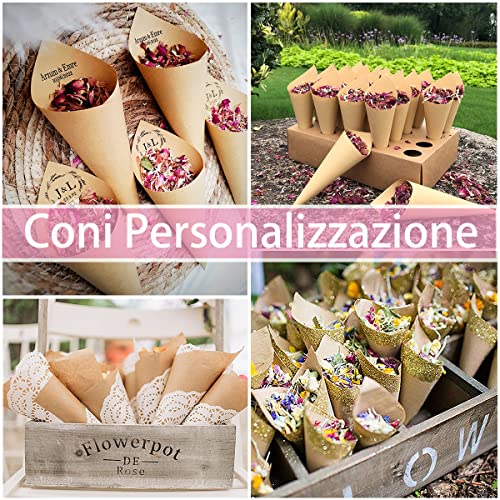 50pz Coni Portariso Matrimonio Kraft Carta + 50