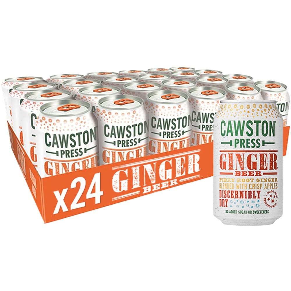 Cawston Press Fizzy Ginger Beer Fizzy Drink Blended with Sparkling Water and Pressed Apple Juice (330ml x 24 cans) Gluten Free - Vegan - No Added Sugar