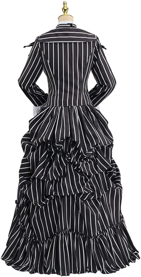 Women's Jack Cosplay Costume Halloween Nightmare Christmas Striped Uniform Victorian Bustle Dress