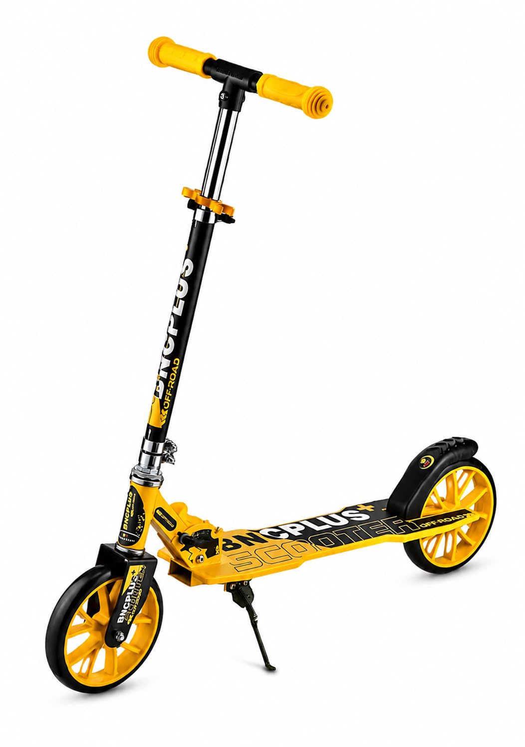 Bnc Plus Kick Scooter with Strong and Durable Metal Body, Large PU Wheels for Smooth Riding, Adjustable Handlebar Height, Foldable Design, Rear Foot Brake, Anti-Slip Wide Deck, Yellow and Black Finish-image-48