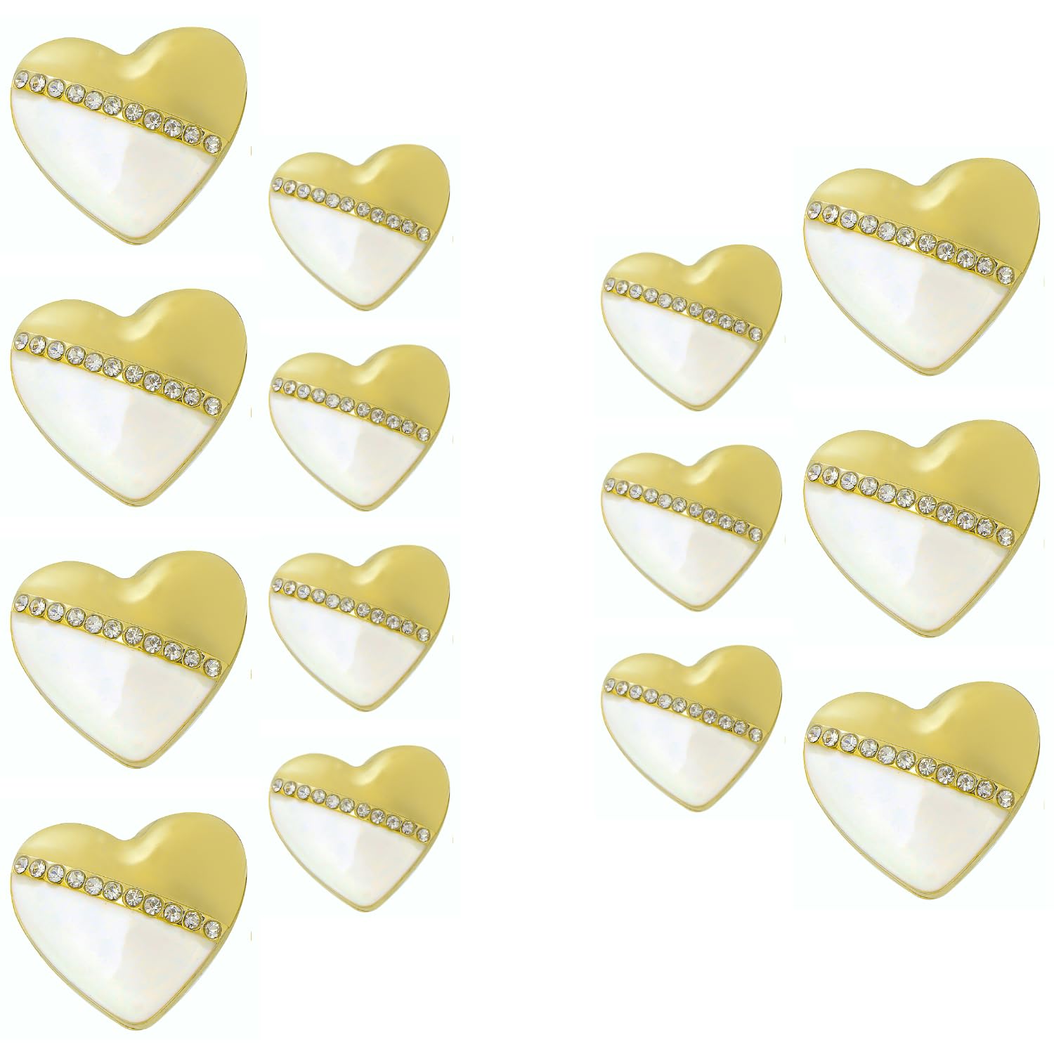 Ani Accessories Rhinestone Diamond Metal Shank Button Heart Shape 2 Colour Diamond for Coat Indo-Western Sherwani (14 pcs Button (7 Pcs Big + 7 pcs Small), Heart Shape (Golden + White))-picture-55
