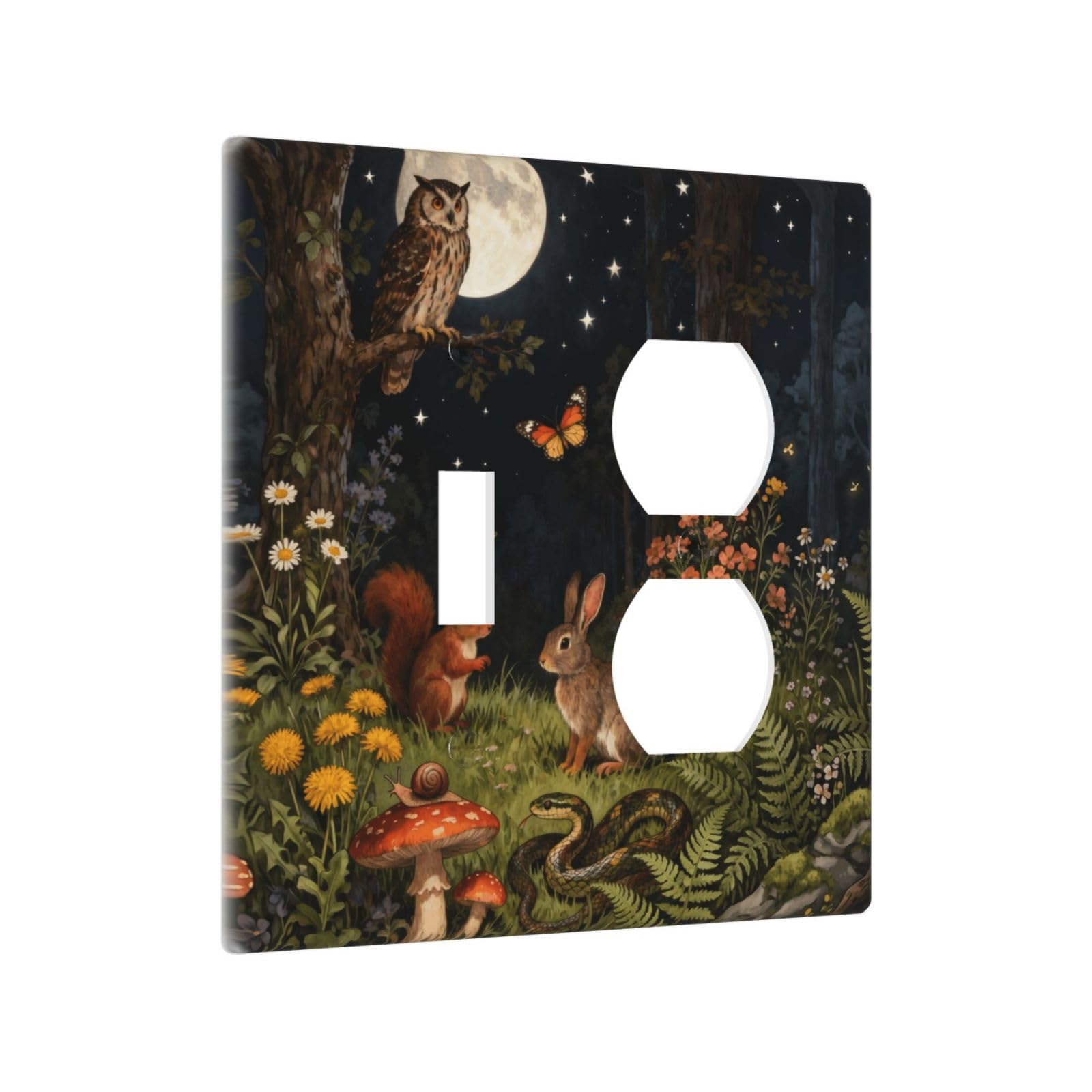 Sghxwp Outlet Covers Watercolor Night Forest Animals 2 Gang Combin 1 Toggle/1 Duplex Light Switch Covers Decorative Moon Owl Squirrel Rabbit Gfci Wall Plate Receptacle Switchplate for Home Decor