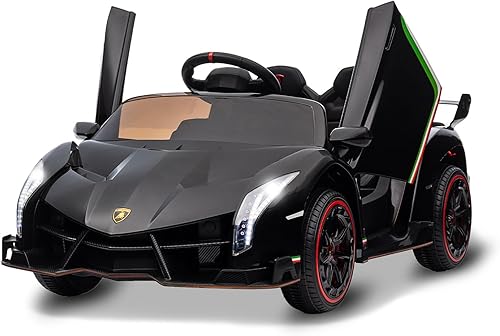Lamborghini Venono - Coche eléctrico para niños con licencia de 12 V con control remoto para padres, puerta de tijera, 3 velocidades, faros LED,