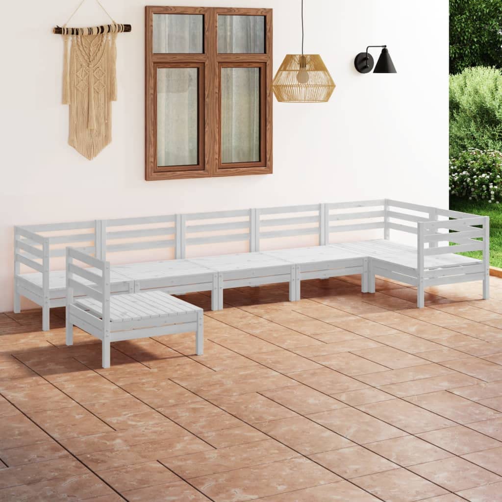 Ensemble de meubles de jardin, 7 pièces, en pin massif, blanc, pour jardin, terrasse, extérieur, balcon