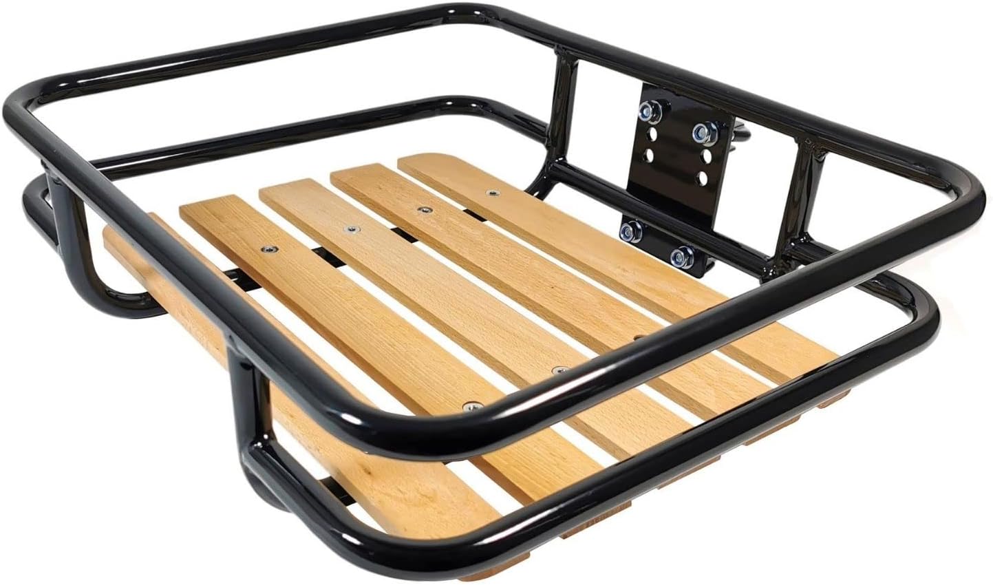 Panier Avant Vélo En Fer Et Bois Tenthome – Rétro, 36×27×11 Cm, Charge 15 Kg, Fixation Trois Points