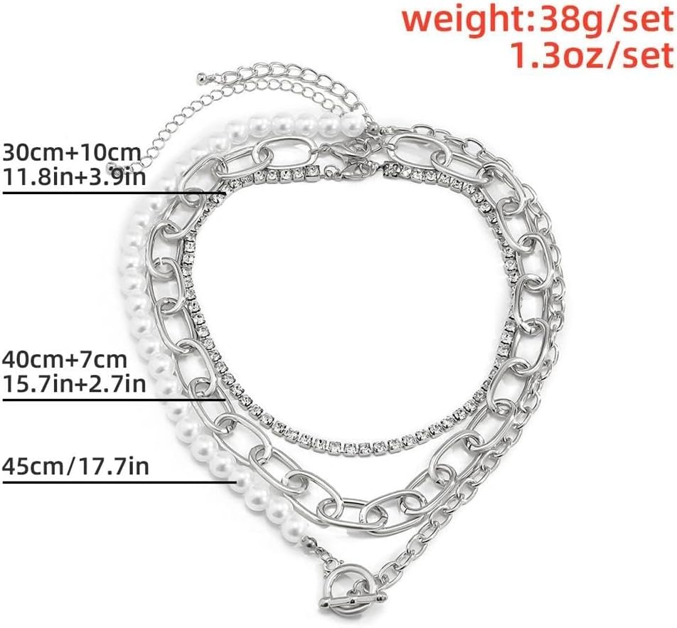 Chunky Pearl Stackable Statement Clavicle Necklaces Layered CZ Beaded Choker Necklace for Women OT Clasp Neck Accessory Fashion Party Prom Jewelry - Image 2