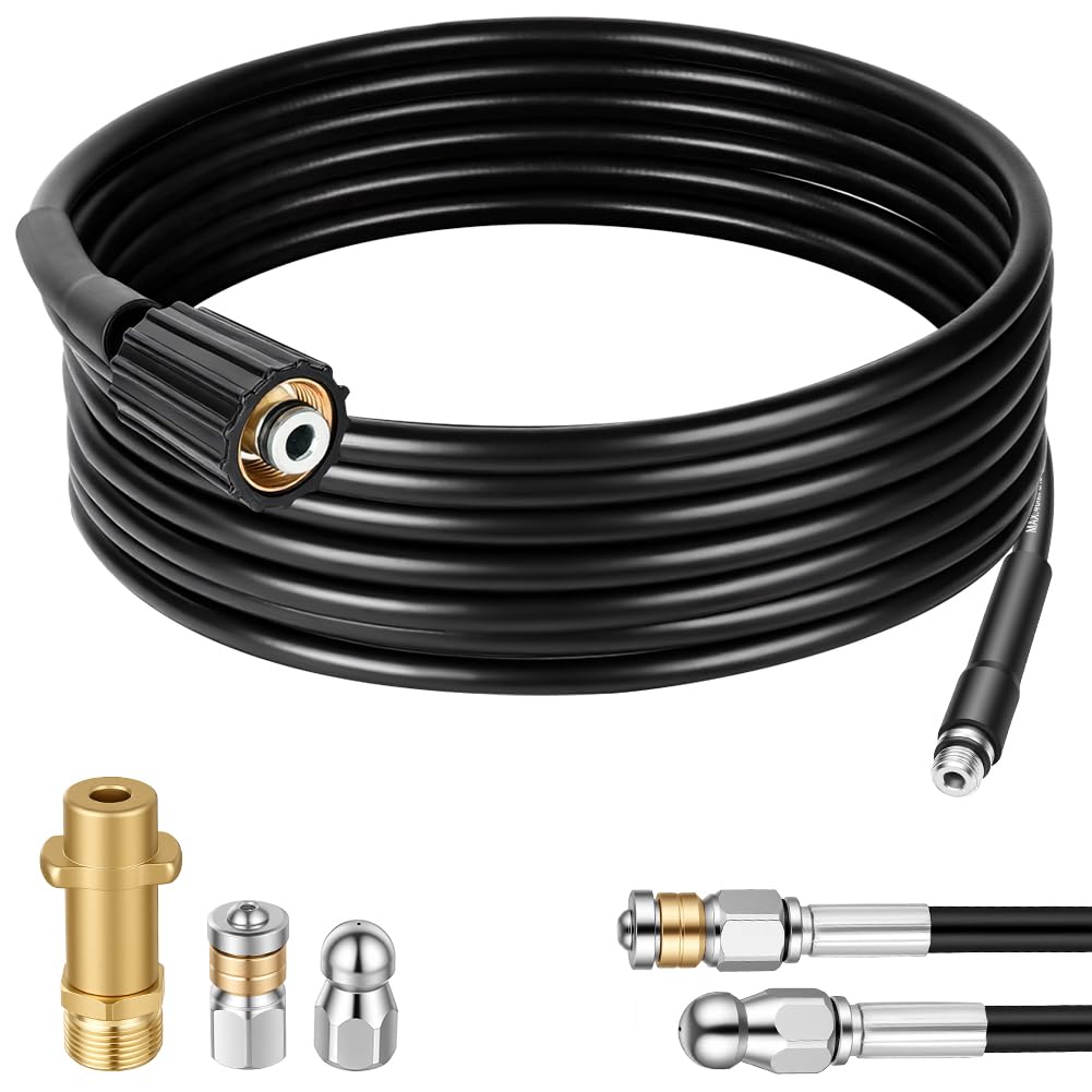 Manguera Limpieza Tuberías 10M 180 Bar,con Boquilla Fija y Boquilla Giratoria,Kit Limpiezas de Tubería,Compatible con Manguera de Limpieza de Tubería de Las Serie Kärcher K2,K3,K4,K5,K6 K7
