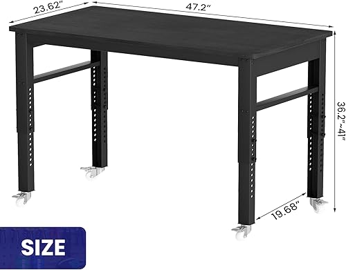 Miniatura 3 de DKLGG Banco de trabajo de 2000 libras de altura ajustable, mesa de trabajo resistente de 47.2 pulgadas, banco de trabajo móvil con ruedas