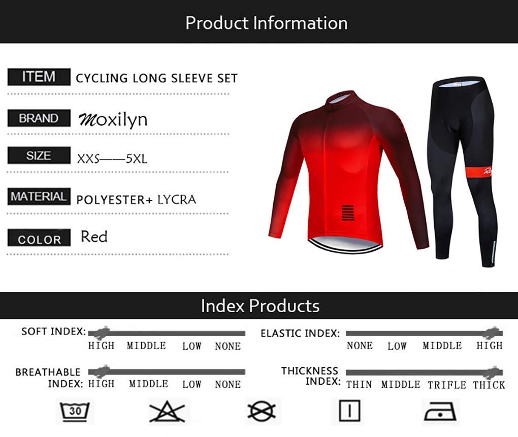 Moxilyn Abbigliamento Ciclismo Set,Autunno/Inverno Vello Maglia Con Lunghe Maniche Tuta+Pantaloni Lunghi di,Cuscino Gel 9D,MTB Anteriore Manica Lunga Bicicletta, Abbigliamento Sportivo per Bicicletta