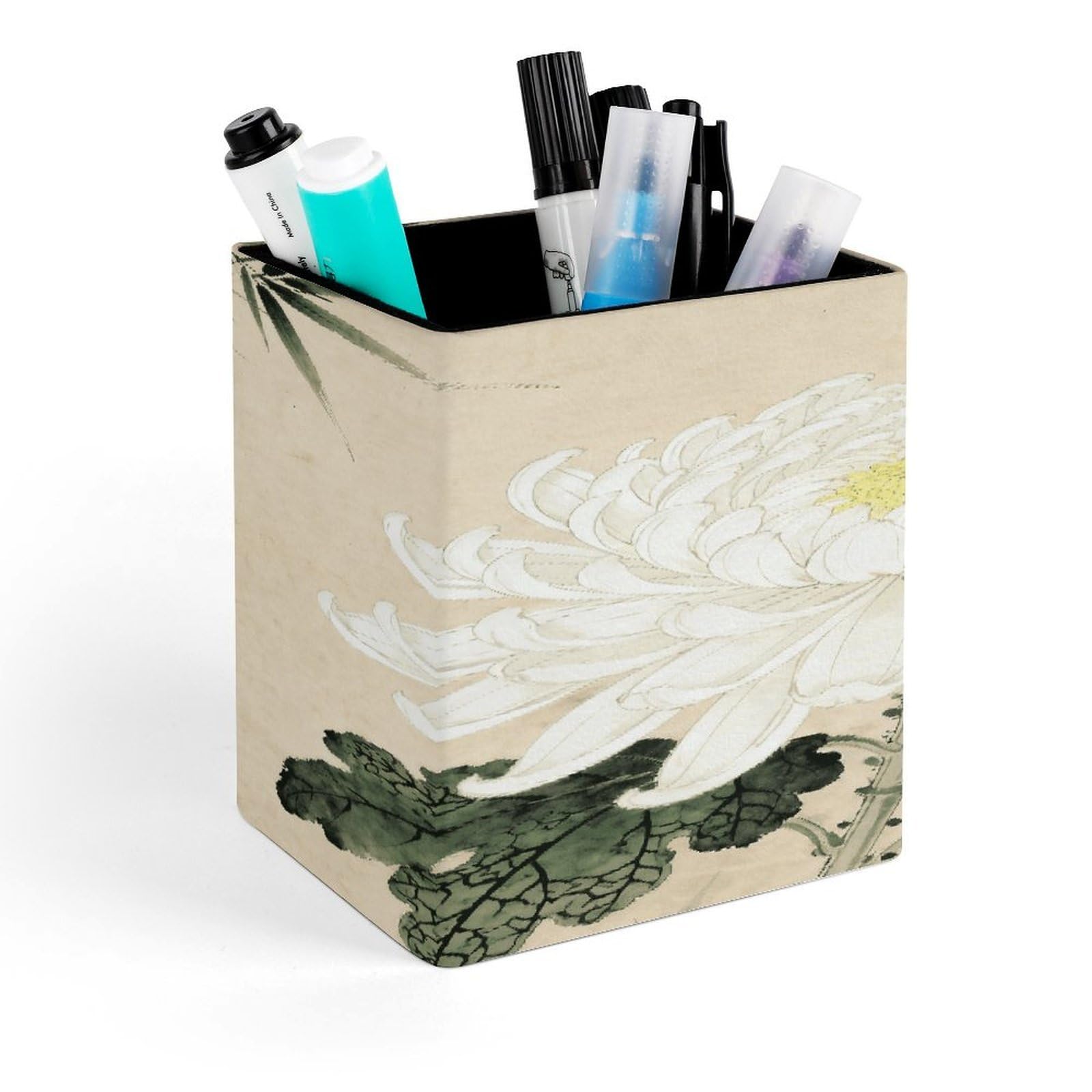 LZQPOEAS Juhua Square Pen Pencil Holder PU Leather Pencil Cup Desktop Stationery Organizer Office Accessories Container
