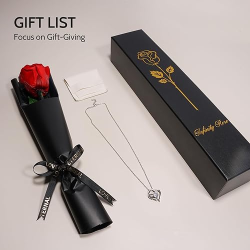 Miniatura 4 de Yamonic Regalos de cumpleaños para mujeres, flores reales preservadas con collar de corazón, regalos para mamá, abuela, ella, hija, esposa, novia,