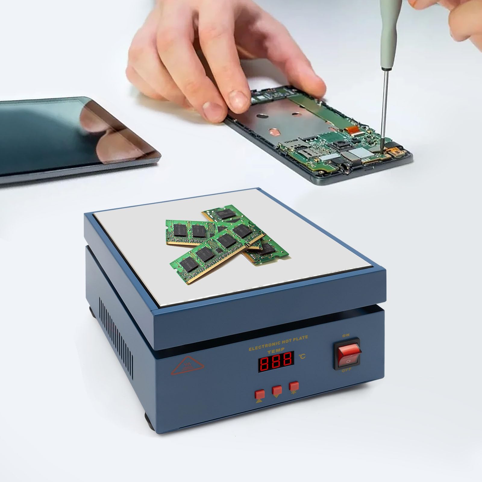 Aufgerüstet 800W Mikrocomputer elektrische Heizplatte Vorheizen Löten Vorheizen Bahnhof Schweißer Heizplatte Nacharbeit Heizung Lab 200X200mm Platte
