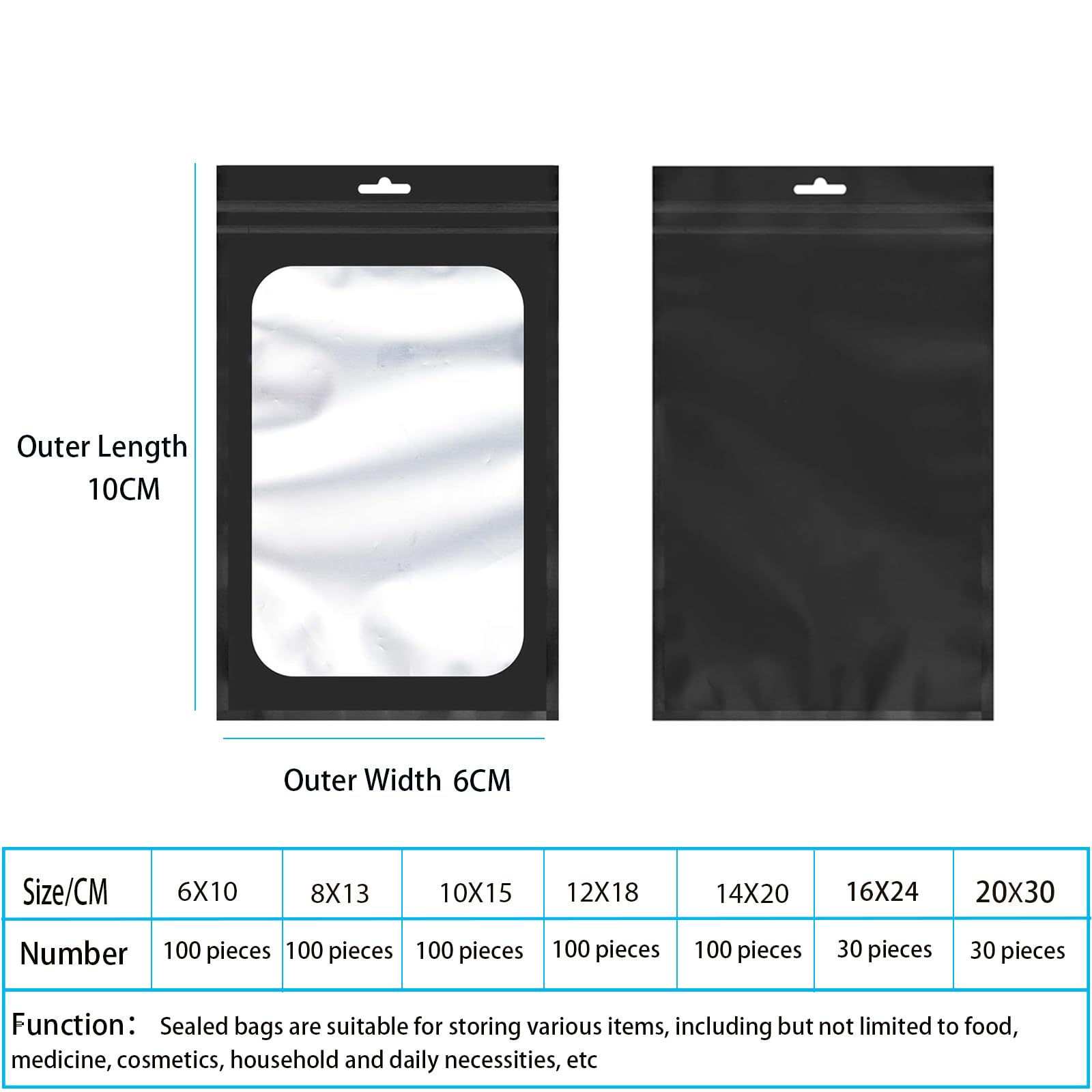WACCOMT Pack 100 Stück Reißverschluss Alufolie Mylar Tachen